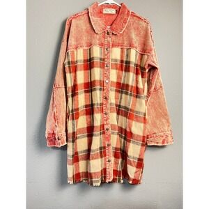 Bad Little‎ Country Girl Lg Tina Red Plaid Acid Wash Corduroy Shacket Country